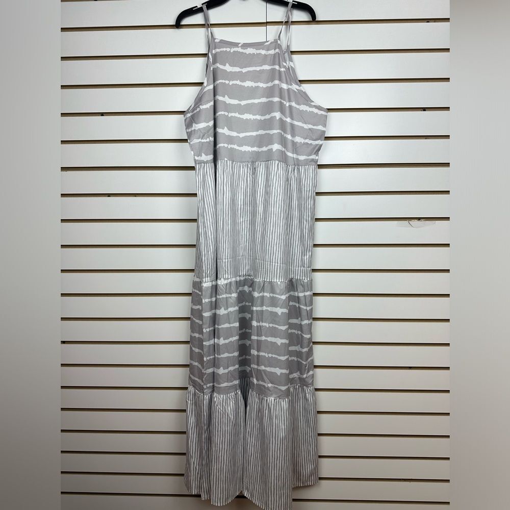 Womens Halter Type Crew Neck Patchwork Casual Summer Dresses with Sleeves Sz XL - Picture 4 of 11